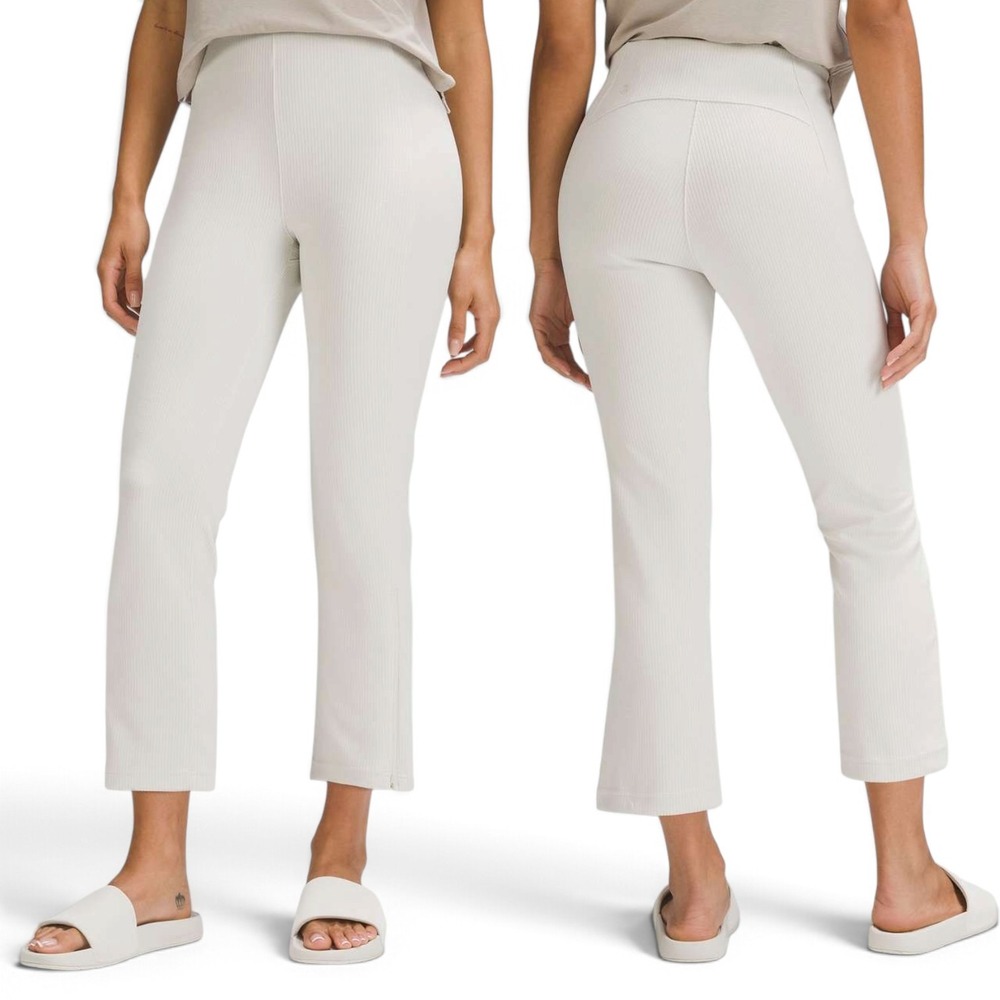 Lululemon Ribbed Softstreme Zip-Leg HR Crop 25" Size 12 Bone Flare Yoga Pant NEW
